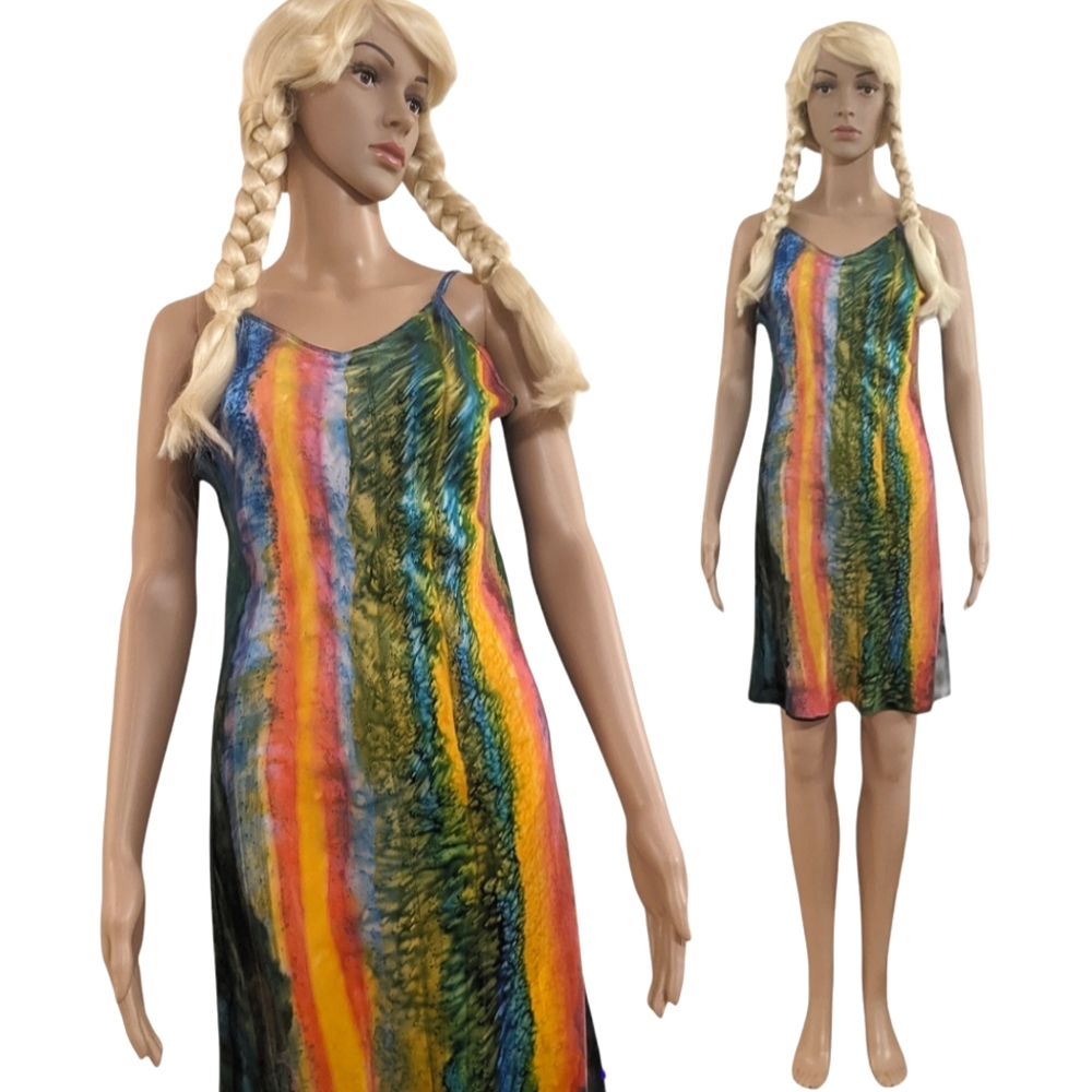 One of a kind original Handpainted Silk dress Boho Commissioned Art Henri Bendel